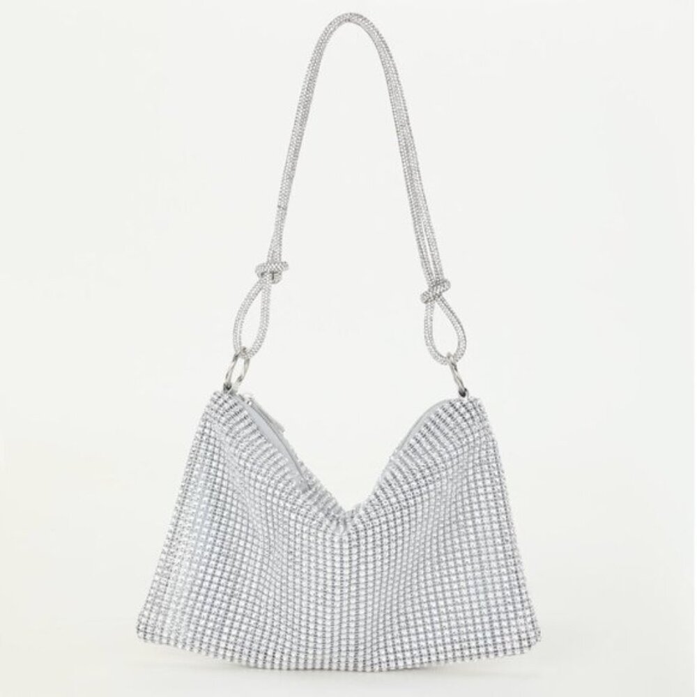 Rhinestone Bag With Zipper Silver